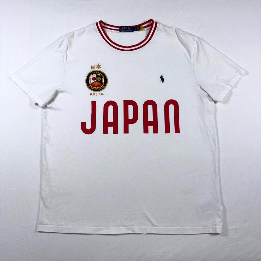 Polo Ralph Lauren Japan T-Shirt Mens Large White Graphic Patch Logo Short Sleeve